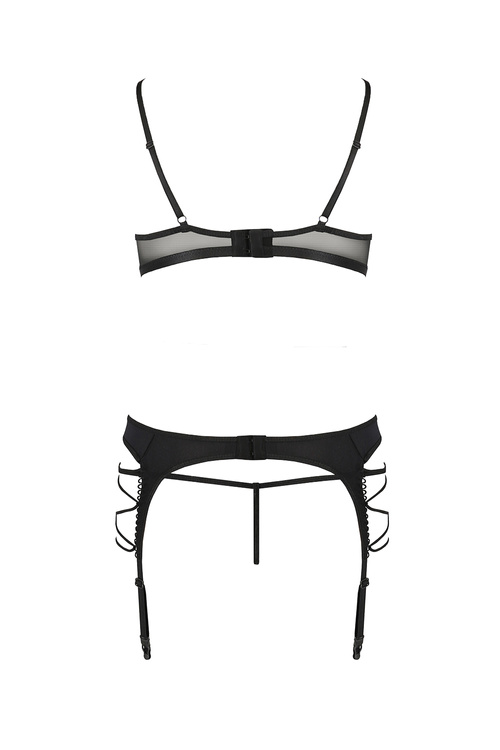 Nocna komplet biustonosz + stringi + pas do pończoch Avanua Quella set black 