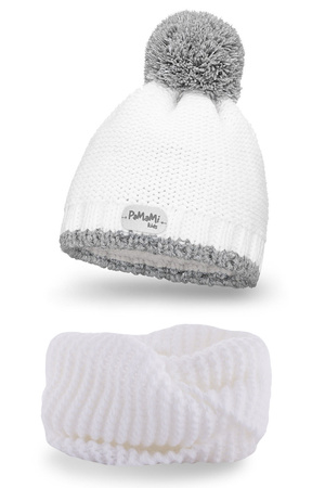 Pamami 17207+17251 Komplet czapka+komin, 007 biały