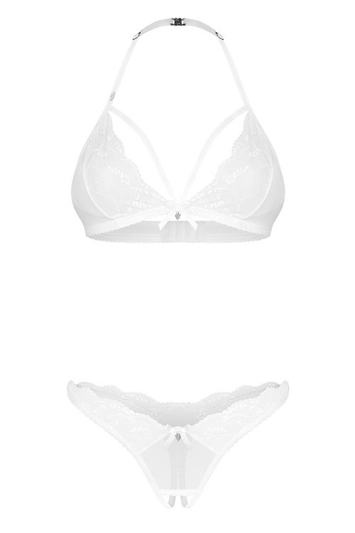Obsessive Weddya 3 pcs set komplet biustonosz i stringi z paskami white