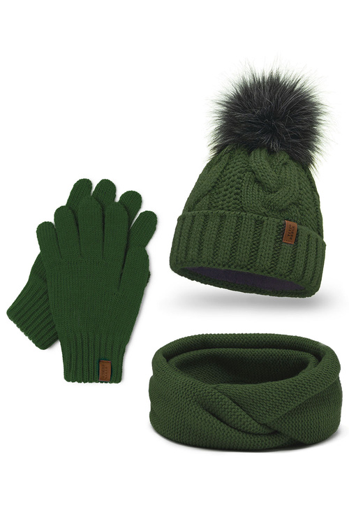 Komplet czapka+komin+rękawiczki Vivisence 7014 Kmpl+R zielony