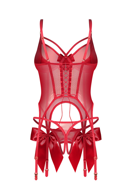 Obsessive Gifty Red corset & thong gorset z kokardami, red