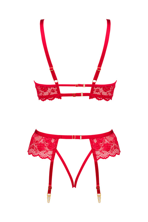 Komplet biustonosz + stringi + pas do pończoch Beauty Night Rose set BN6696 red