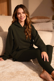 Vivisence 9207kmpl komplet bluza z kapturem, prążkowane legginsy zielony