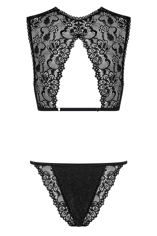 Obsessive Elisetta 2-pcs set Nocna komplet biustonosz + stringi, czarny