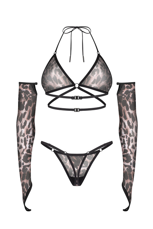 Komplet biustonosz + stringi + pas do pończoch Obsessive Deina More 3-pcs set black