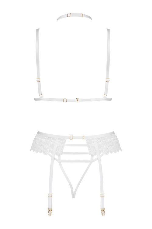 Komplet biustonosz + stringi + pas do pończoch Beauty Night Noemi set BN6724 white