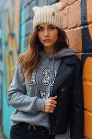 Czapka z uszami kota Vivisence 70117 beżowy