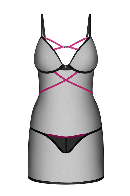 Komplet koszulka + stringi Obsessive Novenes chemise black