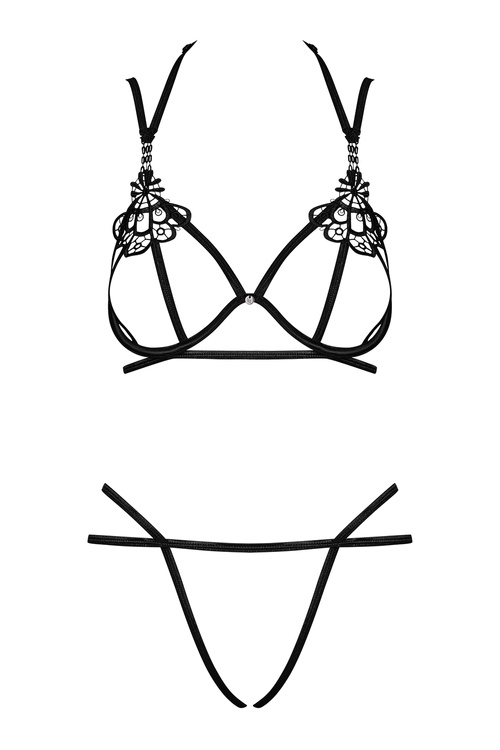 Obsessive Badossa 2-pcs set Nocna komplet biustonosz + stringi, czarny