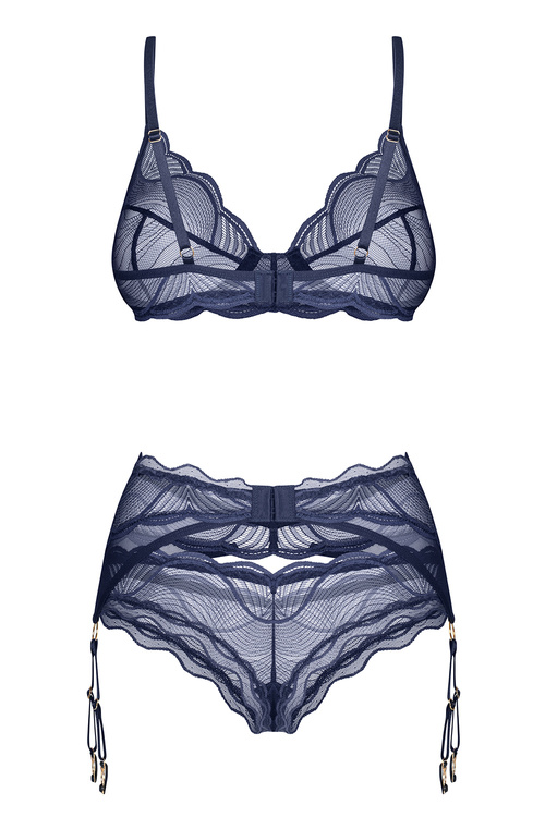 Obsessive Nightly Blue komplet trzyczęściowy z pasem do pończoch navy blue