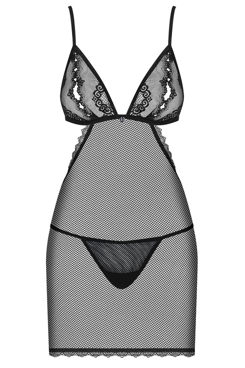 Obsessive Millagro chemise Nocna komplet koszulka + stringi, czarny