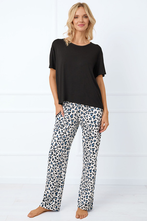 Piżama Italian Fashion Savanna kr.r. dł.sp. czarny/druk