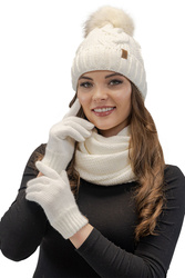 Komplet czapka+komin+rękawiczki Vivisence 7014 Kmpl+R ecru