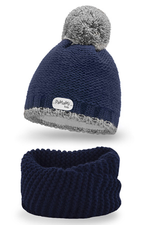 Pamami 17207+17251 dziecięcy komplet czapka i komin z podszewką granatowy