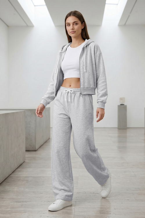 Vivisence 9009 bluza rozpinana z kapturem krótki fason szary melanż