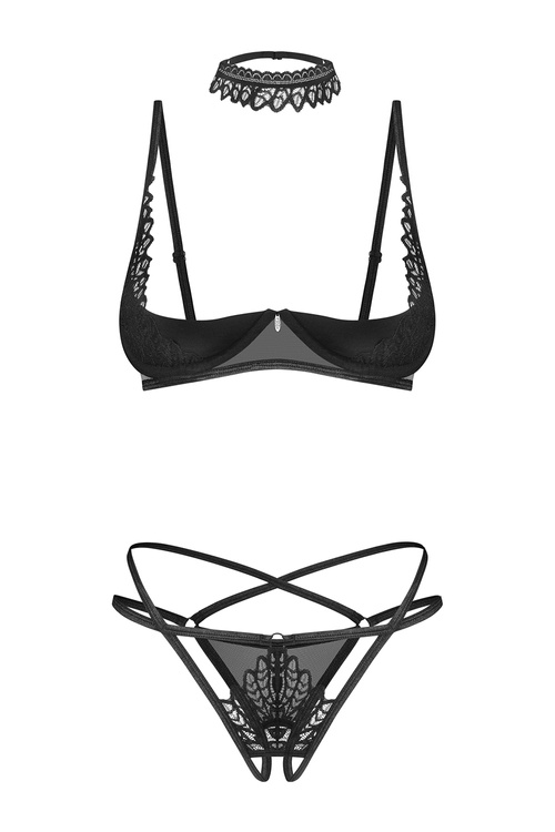Komplet półbiustonosz + stringi otwarte Obsessive Donarella 3-pcs set black