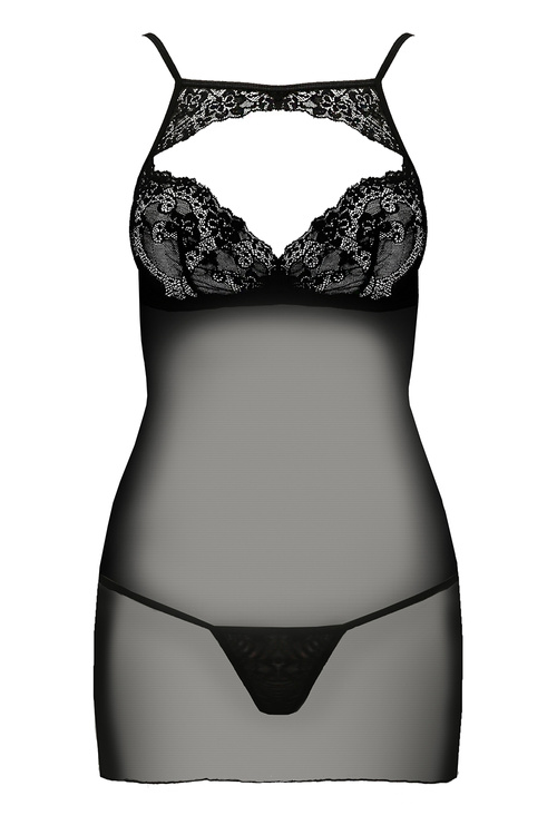 Passion Veronique chemise Nocna komplet koszulka + stringi, black
