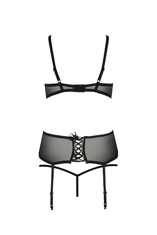 Nocna komplet półbiustonosz + stringi + pas do pończoch Casmir Aurelia set black