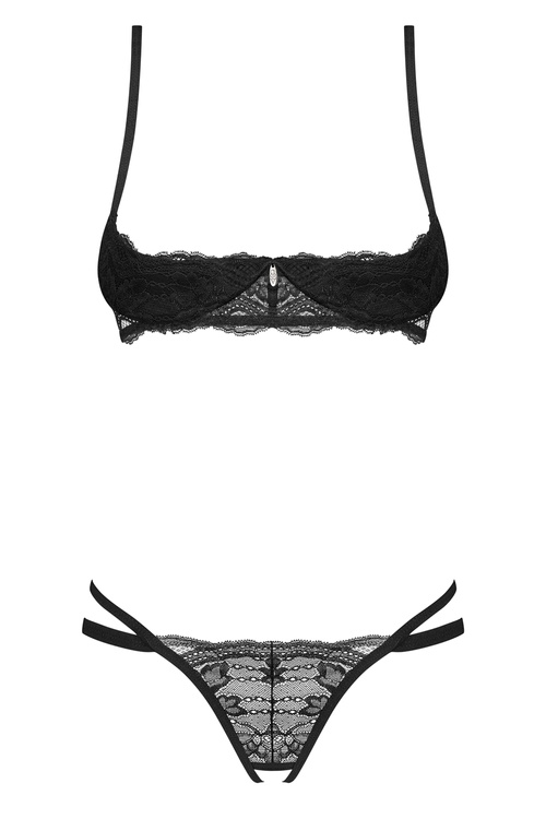 Komplet biustonosz + stringi Obsessive Nutris 2-pcs crotchless set czarny