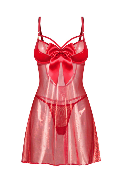 Obsessive Gifty komplet babydoll i stringi z kokardą, red