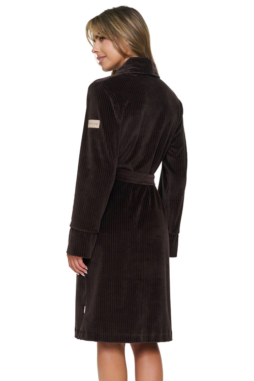 Doctor Nap SWW.7550 Szlafrok damski wiązany prążkowany, brownie