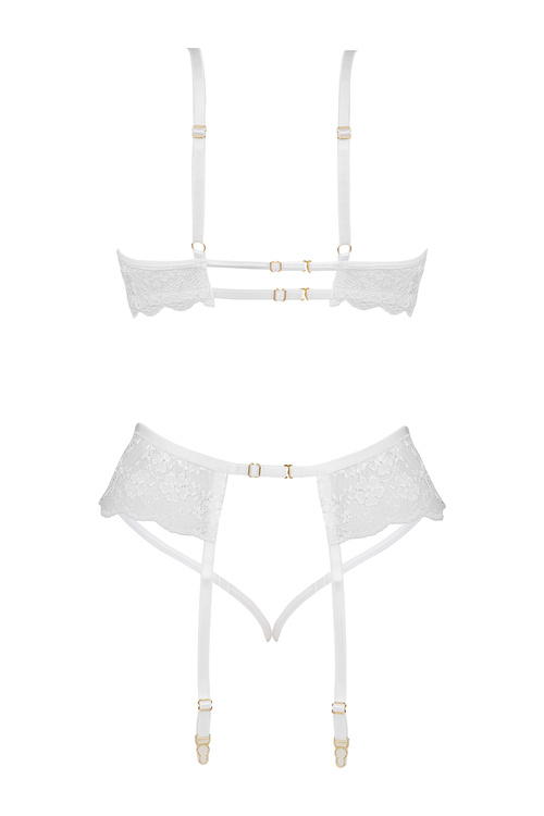 Komplet biustonosz + stringi + pas do pończoch Beauty Night Rose set BN6722 white
