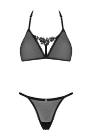 Nocna komplet biustonosz + stringi Obsessive Celia Noir 2-pcs set czarny