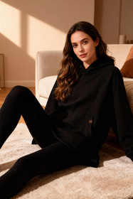 Vivisence 9207kmpl komplet bluza z kapturem, prążkowane legginsy czarny