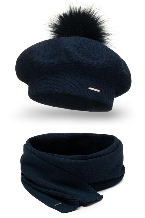 Vivisence 7035Kmpl Komplet beret+szalik, granatowy