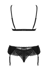 Nocna komplet biustonosz + stringi + pas do pończoch Obsessive Maderris 3-pcs set czarny