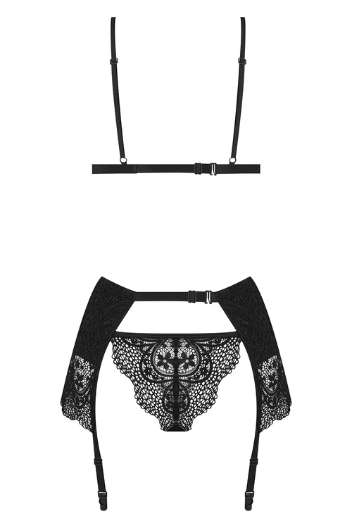 Komplet biustonosz + stringi + pas do pończoch Beauty Night Obsidian Desire set BN6749 black