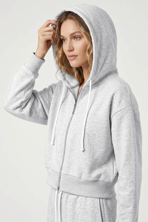 Vivisence 9009 bluza rozpinana z kapturem krótki fason szary melanż