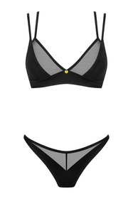Nocna komplet biustonosz + stringi Obsessive Nesari 2-pcs set czarny 