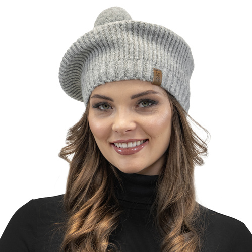 Beret damski Vivisence 7074 jasnoszary