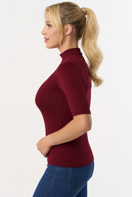 Babell Layla bluzka ze stójką i krótkim rękawem bordo