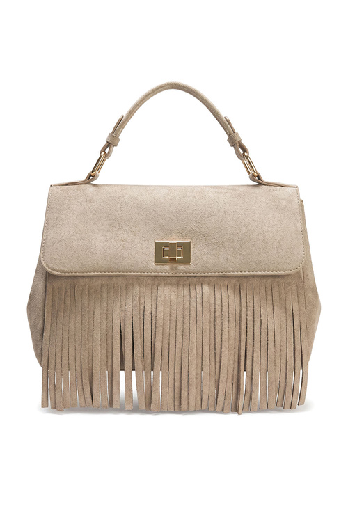 Vivisence T0036 torebka do ręki z frędzlami taupe