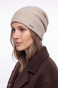 Vivisence 70134 czapka damska beanie z logo, beżowy
