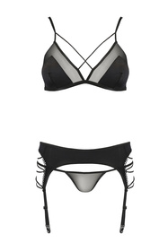 Nocna komplet biustonosz + stringi + pas do pończoch Avanua Quella set black 