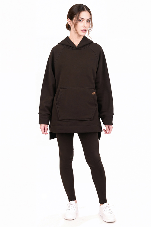 Vivisence 9207kmpl komplet bluza z kapturem, prążkowane legginsy brązowy