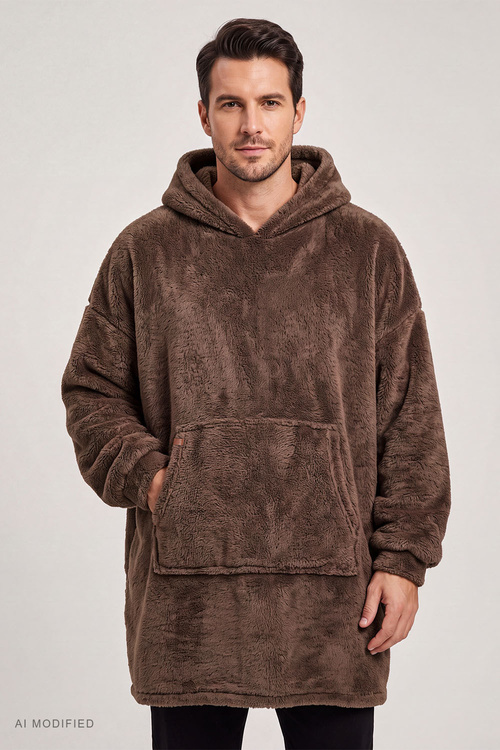 Vivisence 5028 szlafrok z kapturem oversize z kieszenią, brązowy