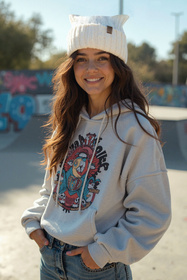 Czapka z uszami kota Vivisence 70117 ecru