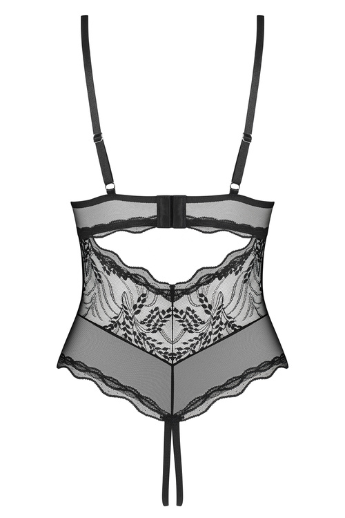 Obsessive Perisia crotchless teddy body z fiszbinami black
