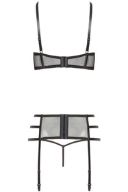 Komplet biustonosz + stringi + pas do pończoch Beauty Night Ileen set BN6536 black