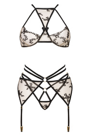 Komplet biustonosz + stringi + pas do pończoch Beauty Night Aisha set BN6691 black
