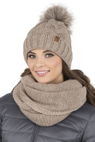 Komplet czapka+komin+rękawiczki Vivisence 7014 Kmpl+R beżowy