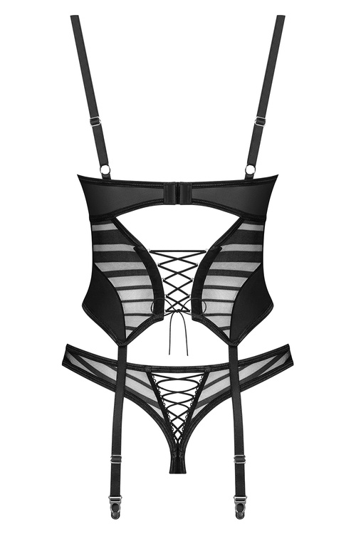 Obsessive Lune Bellis gorset ze stringami sznurowany black