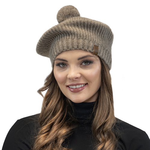 Beret damski Vivisence 7074 brąz/karmel