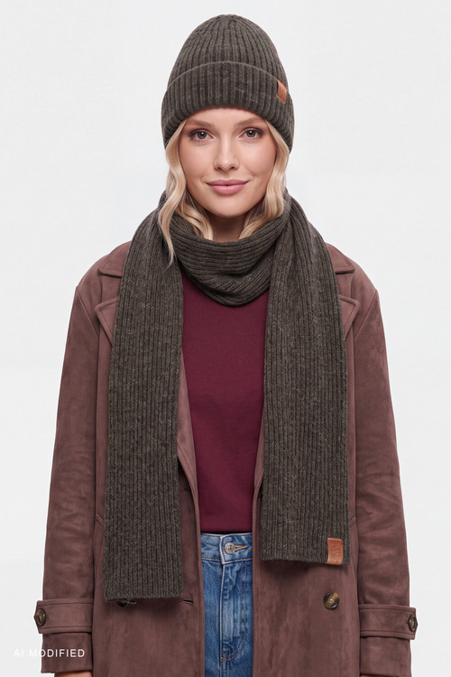 Vivisence 70123 Czapka beanie damska prążkowana z wywinięciem, brązowy