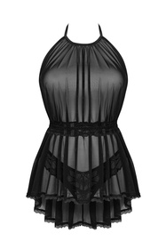 Nocna komplet koszulka + stringi Obsessive Serafia babydoll czarny