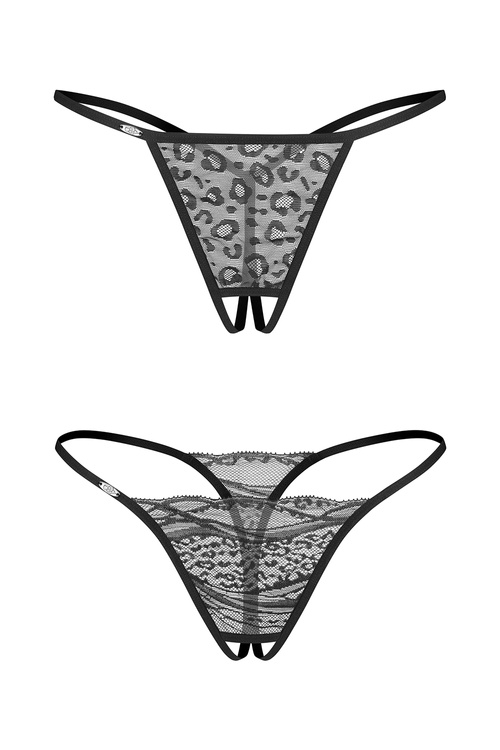Stringi otwarte Obsessive Bianca 2-pack crotchless thong czarny